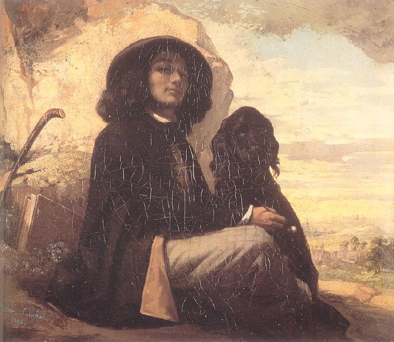 Courbet, Gustave Self-Portrait (Courbet with a Black Dog) oil painting picture